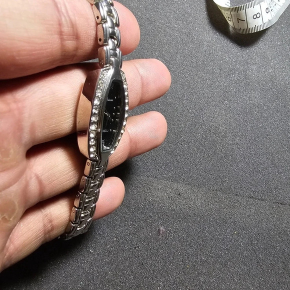 Princess Ladies Quartz Watch Silver Tone Diamond Bezel  Black Dial Working - Picture 6 of 9